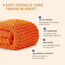 Chunky Knit Blanket - Soft Chenille Yarn Throws 40x50: Handmade Thick Cable Crochet Blanket - Large Chunky Yarn Rope Knot Throw For Couch, Sofa, Bed Home Decor - 橘色 - 查看 2