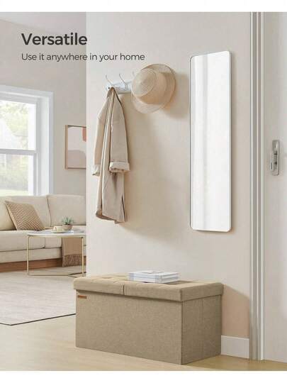 Storage Ottoman, Foldable Storage Bench, 38 X 76 X 38 Cm, Flipping Lid, 300 Kg Load Capacity, For Hallway, Living Room, Bedroom, Camel Brown Back To School Dormitory Storage