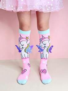1 Pair Of Colorful Angel Unicorn Kids Socks, Unicorn Knee Socks With Wing Decor, Suitable For Girls' Daily Outfits And Gifts