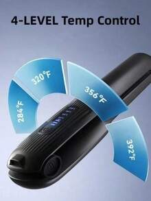 无绳直发器、卷发器和拉直头发二合一，便携式平板加热熨斗，4 档可调温度，USB 充电，LED 显示屏，快速加热，适合家庭旅行使用的迷你直发器