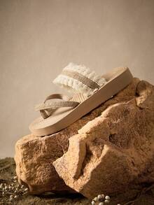 Tropiscape Kate Miuch Women's Casual Bohemian Style Fringed Beige Sandals Suitable For Dresses, Dates, Spring Picnics, Vacations; Vintage Roman Palace Inspired Beige Platform Wedge Thong Sandals, Lightweight, Breathable And Youthful Vacay Vibes Vacation Relax Beach Autumn Winter Gifts - Camel - View 3