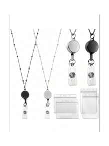 1 Set Women Badge Lanyard Badge Necklace Retractable Badge Reel With 2 ID Card Holders, Girl Necklace Nurse Office Worker, Back To School Season