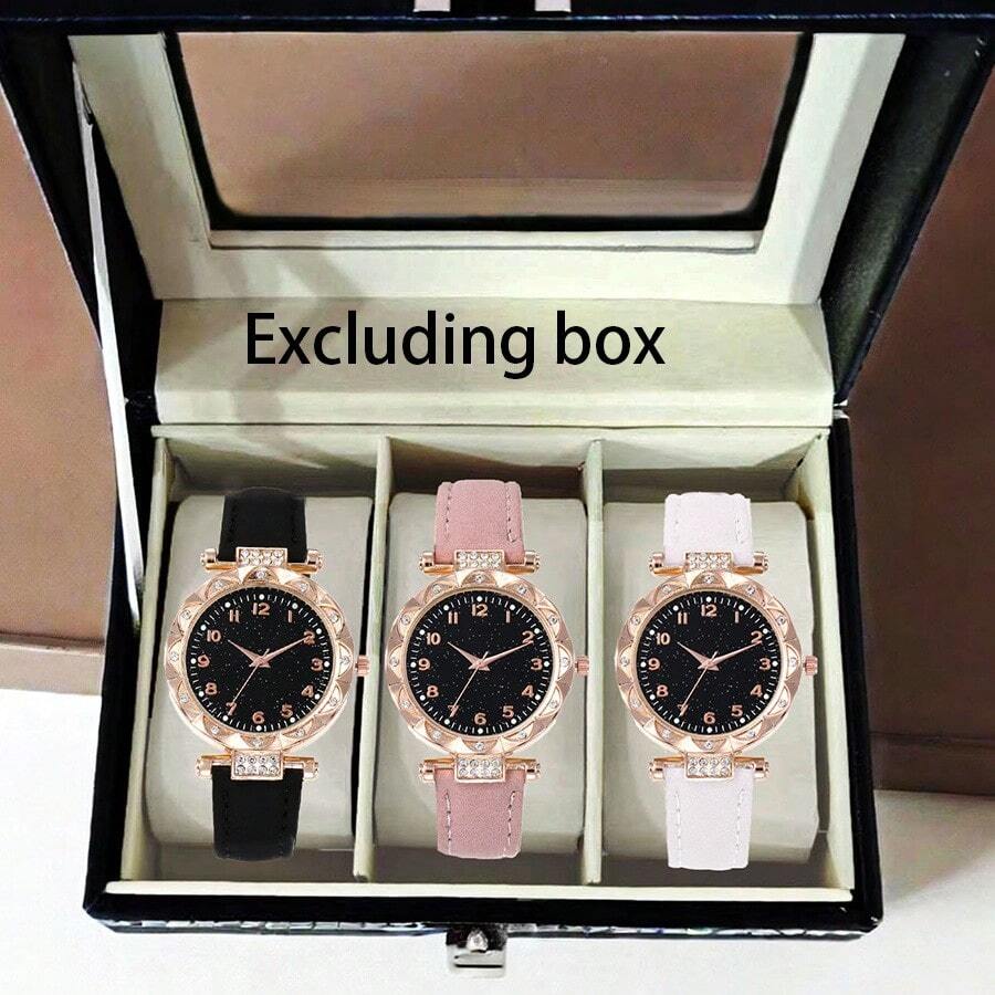 3件套时尚休闲奢华钻石装饰女士石英手表套装