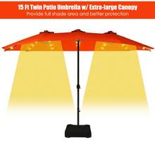 Lifezeal 15Ft Patio Double-Sided Solar LED Market Umbrella Crank 36 Lights Base - Orange - View 5