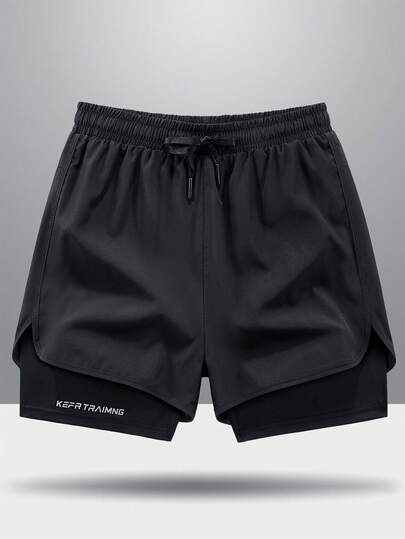 MAISONFOX Quần short nam thời trang in họa tiết, màu trơn, nhanh khô - Thiết kế 2 trong 1, thoáng khí, co giãn, phù hợp cho bóng rổ, tập gym và các hoạt động thể thao ngoài trời.