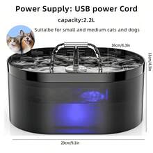 2.2升自动猫咪饮水机，配备超静音水泵和活性炭过滤器，适用于猫、狗及多只宠物（黑色，2.2升） - 彩色 - 查看 4