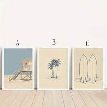 1 Stück/3 Stücke Vintage Küstenwand Kunst Dekor Poster Minimalistischer Palmbaum & Surfbrett Küsten Landschaft Leinwanddrucke Mode Gemälde für Wohnzimmer Schlafzimmer Büro Studentenwohnheim Wandhintergrund Design Bild mit optionalem Rahmen, Wandkunst mit Rahmen - Verschiedenfarbig - Übersicht 4