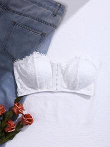 Lace Strapless Bandeau Bra: Soft Floral Design, Comfortable And Supportive, Suitable For Adult Wear - White - View 7