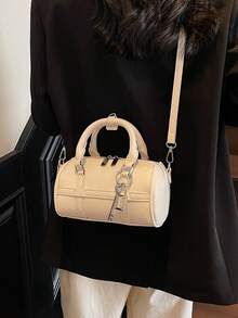 Modische und minimalistische Schultertasche aus Kunstleder mit Kissen- und Zylinderdesign, vielseitig für den täglichen Gebrauch, Einkaufen und Pendeln. - Beige - Übersicht 5
