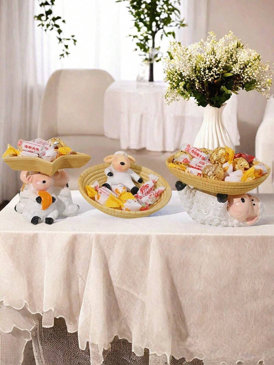 1pc Cartoon Sheep Decorative Tray, Home Living Cartoon Storage Box, Suitable For Home Decor, Bedroom Decor, Office And Student Spaces, Can Be Used For Storage, Wedding Decor, Home Decoration, Jewelry Organization, Party Decor, Makes A Great Gift - Multicolor - View 1