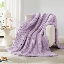 Chunky Knit Blanket - Soft Chenille Yarn Throws 40x50: Handmade Thick Cable Crochet Blanket - Large Chunky Yarn Rope Knot Throw For Couch, Sofa, Bed Home Decor - 紫色 - 查看 5
