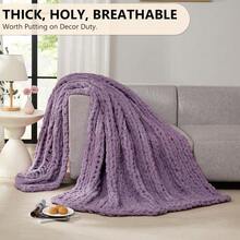 Chunky Knit Blanket - Soft Chenille Yarn Throws 40x50: Handmade Thick Cable Crochet Blanket - Large Chunky Yarn Rope Knot Throw For Couch, Sofa, Bed Home Decor - 深紫色 - 查看 5