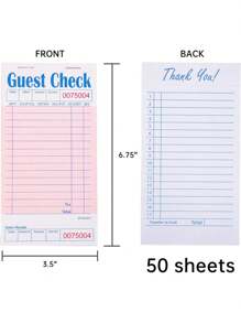 Guest Check Pads EP-3632-1 (20 Pads), Total 1000 Pink Waitress Notepad, Server Order Pads