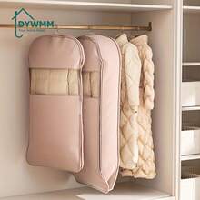 1pc DYWMM Space Saving Hanging Bag With Self-Compression Zipper - 40% Compressed Premium Closet Organizer For Coats And Clothes, Durable Fabric Storage Bag (Beige/Pink),Bedroom Room Decor,Back To School - Multicolor - View 8