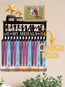 15-Hook Gymnastics Medal Display Rack Metal Wall-Mounted Medal Hanger And Trophy Shelf Display Personalized Sports Competition Award Holder Athlete Birthday Gift - Black - View 3