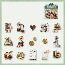 Vintage Style Coffee-Theme Sticker Pack, Transparent PET Stickers For Planner, Scrapbook Decoration, Diary Journal, Coffee Beverages