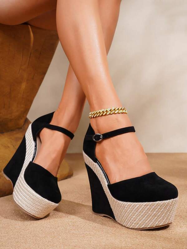 Black Suede Women's Platform Sandals, Fashion, Elegant, Versatile, Suitable For Parties, Nightclubs, 14CM High Heels, Spring/Autumn, Closed Toe, Thick Sole