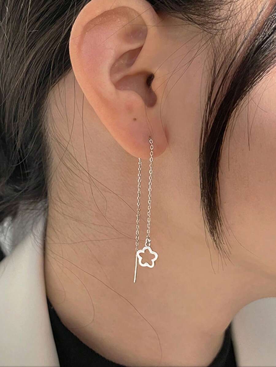 2 Stücke Blumen Quasten Ohrringe, Kupferlegierung in Silberfarbe, minimalistischer eleganter Frauenparty Schmuck