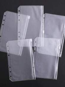 5pcs A6 Transparent PVC Zipper Bags, Expandable Envelopes, 6-Hole Clear Document Bags, Waterproof, Modern Style PP Material Pouch For Invoices, Coupons, Cash In Budget Organizer,School Supplies,Back To School - Multicolor - View 9