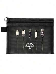 带白色数据线图案的网眼化妆包，多用途化妆包和化妆包/浴室收纳包，大容量透明化妆包，透气网眼面料，拉链开合旅行必备品，适合度假、暑假、返校、学校用品包、女士旅行包、旅行化妆包 - 彩色 - 查看 16