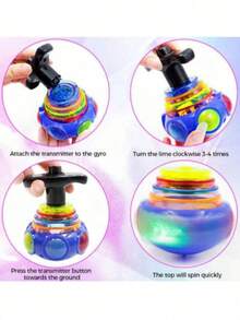1个趣味LED闪光音乐旋转陀螺，带闪光旋转灯。向上旋转音乐玩具，升级版发光玩具，适合儿童，暗黑派对用品，生日礼物（颜色随机），户外玩具，莲花灯，派对游戏 - 彩色 - 查看 7