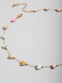 1pc Cute Heart Shaped Stainless Steel Beaded Necklace, Suitable For Date Wear Or As Valentine's Day Gift For Lover