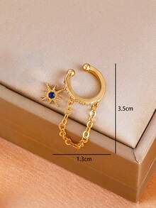 1pc Minimalist Chic Brass Star Tassel Clip-On Earring, Suitable For Women Everyday Wear And Holidays - Gold - View 3