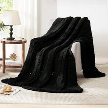 Chunky Knit Blanket - Soft Chenille Yarn Throws 40x50: Handmade Thick Cable Crochet Blanket - Large Chunky Yarn Rope Knot Throw For Couch, Sofa, Bed Home Decor - 黑色 - 查看 7