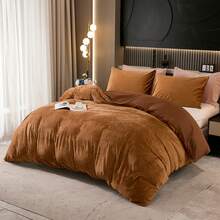 Burnt Orange Velvet Duvet Cover Set King Size Solid Rust Velvet Bedding Set Soft Plush Shaggy Warm Flannel Quilt Cover Caramel Terracotta Duvet Cover - Burnt Orange - View 6