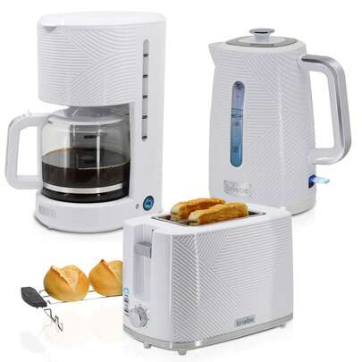  Elegance Set Toaster Brot breiter Schlitz 2 Scheiben ✅Versand 24/48 Stunden✅Wasserkocher 1,7L Kaffeemaschine 1,25L, Briebe, BRI-SKT1178WHT, Weiß
