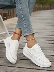 Women's Casual Breathable Mesh Sports Shoes, Lightweight Soft Comfortable Non-Slip Athletic Sneakers, Flat Low-Top Outdoor Running Fitness Shoes