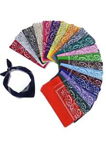 5 piezas Pañuelos cuadrados de poliéster con patrón paisley elegante y bohemio, unisex, versátiles para primavera/verano