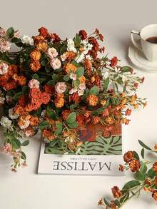 Buquê de rosas artificiais 3/5 peças, flor artificial de rosa/margarida laranja de outono, decoração de casa em estilo boêmio, adequado para casamentos, buquês de noiva, aniversários, arranjo de flores em vaso faça você mesmo, artigos para festas de fim de ano, decoração de quarto de fazenda de outono | Ação de Graças, Festival da Colheita, decoração de Halloween | Plantas artificiais