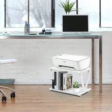 2 Tier Printer Stand With Wheels Modern Desktop Storage And Organize Under Desk Printer Table For Home Office (White) - White - View 2