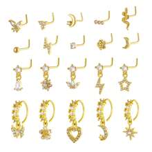 20Pcs 20G Dangle Nose Ring L Shaped Dangling Nose Stud For Women Stainless Steel Nose Ring Studs CZ Flower Dangle Nose Rings Hoops Nose Piercing Jewelry