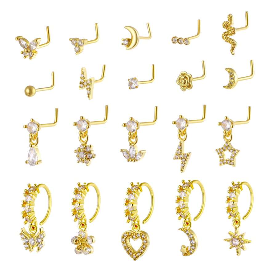 20Pcs 20G Dangle Nose Ring L Shaped Dangling Nose Stud For Women Stainless Steel Nose Ring Studs CZ Flower Dangle Nose Rings Hoops Nose Piercing Jewelry