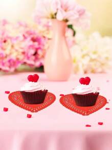 100pcs Heart Lace-Trimmed Paper Doilies Red, Pink, White - Perfect For Valentine's Day Decorations