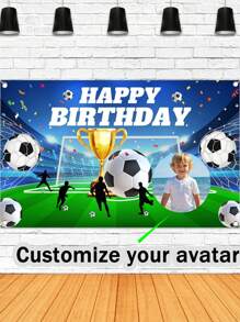 1pc Customized Birthday Background Cloth, Football Theme Party Banner, Customize & Name, Birthday Party Background Cloth For Celebration, Anniversary Decoration, Customize Birthday Party Background, Birthday Hanging Porch Sign Banner Decor For Men, Customize Birthday Party Decoration With Photo & Age, Personalized Party Decoration