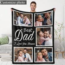 1pc Personalized Dad Gifts For Father's Day, Custom Photo Blanket For Dad, Unique Birthday Gift For Husband, Men - trắng - Xem 1