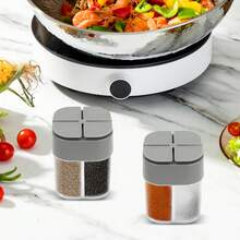CNCEST 2 Piece Spice Jars Square Set 200ml Spice Container With Holes Plastic Spice Shaker 4 In 1 Spice Jars Transparent Spice Boxes For Salt, Pepper, Spices, Sugar - Grey - View 1