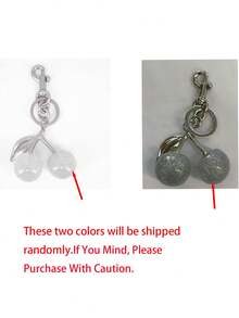 New Arrival Shiny Silver Cherry Pearl Pendant, Elegant Faux Pearl Pendant, Large Cherry Shaped Crystal Keychain Pendant, Shiny Cherry Shaped Keychain With Clip, Suitable For Bags, Shiny Resin And Metal Accessories, For Women's Wallets And Handbags, Cherry Keychain, Cherry Bag Charm, Cherry Shaped Keychain Pendant Backpack Accessory