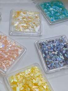 1 mảnh vỏ sò siêu mỏng, phụ kiện trang trí móng tay, mảnh bào ngư tự nhiên không đối xứng lấp lánh - Màu be - Xem 4