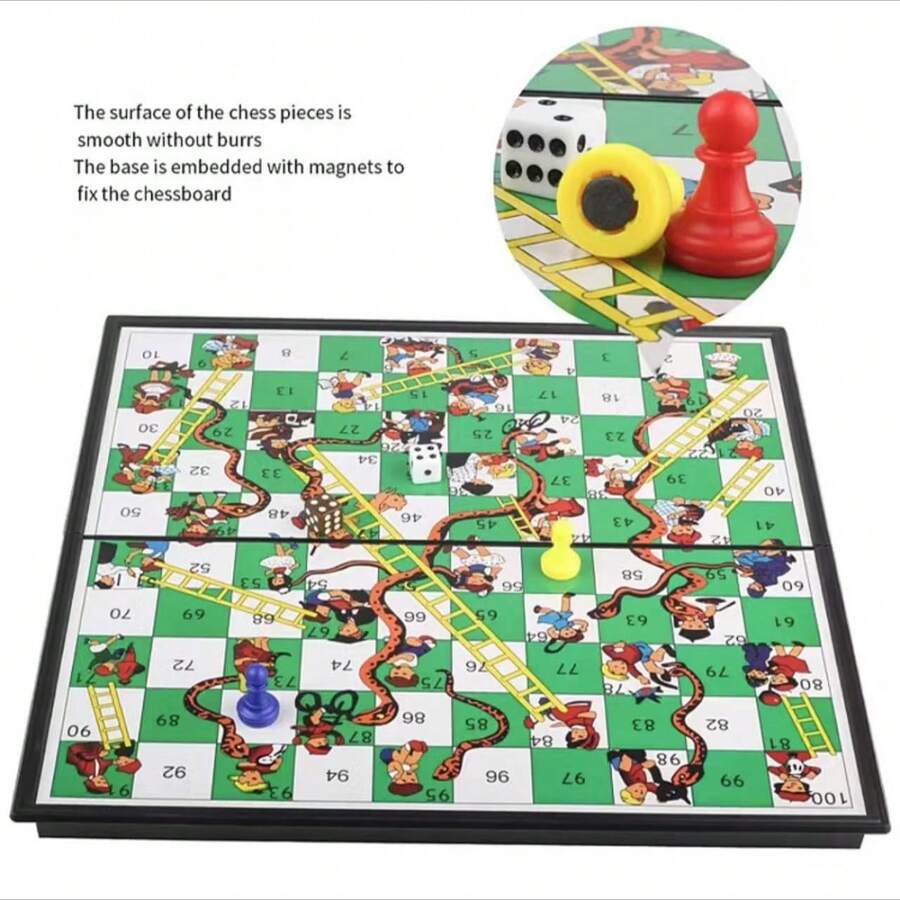 1 件超大磁性便携式蛇梯棋棋盘游戏，3D 蛇梯棋棋子，可折叠游戏棋盘，节日派对礼物，圣诞节、新年生日礼物，颜色随机