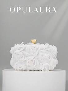 OpulAura 优雅玫瑰花朵图案晚宴包、女士派对钱包、甜美女孩斜挎包、纯色迷你盒包、新娘手拿包（图案随机）、情人节