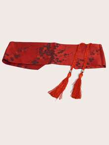 1 st. elegant broderat rött skärpbälte i kinesisk stil för kvinnor, dekorativt midjeband som passar till stickad klänning, avslappnad vintage- och palatsstil för fest, sött och sexigt gatubälte, elegant tygbälte för vår, höst, sommar, skola, höst, halloween - Röd - Visa 5