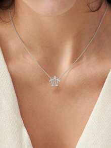 QWNHONEY 1 件不锈钢镂空设计海龟吊坠女士项链，适合男女日常佩戴 - 銀色 - 查看 2