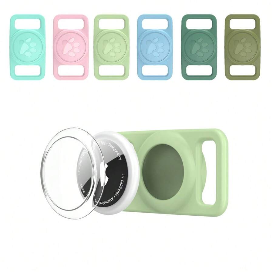 Cute Cat Paw Pattern Pet Apple AirTag Protective Case With Cover, Apple GPS Locator Pet Collar Silicone Tag Protector Shell