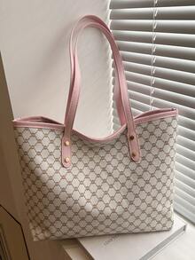 大容量女士通勤包，个性化手提包，2025新款精致小众单肩包，高品质女士包 - 粉色 - 查看 4