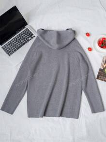 Women's Solid Color Half-Zip Hooded Long Sleeve Sweater, Autumn/Winter