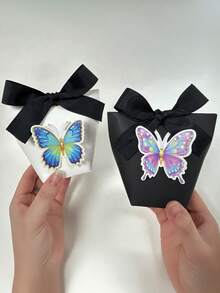 10pcs/1pc Colorful 3D DIY Butterfly Kraft Paper Embossed Ribbon Bow Mini Gift Box, Elegant Mysterious Gift Packaging Box For Wrapping Gifts, Candies, Cookies, Suitable For Parties, Birthdays, Mother's Day, Summer Weddings, Father's Day, Graduation, Daily & Holiday Events - Colorful Butterfly Gift Box - View 9